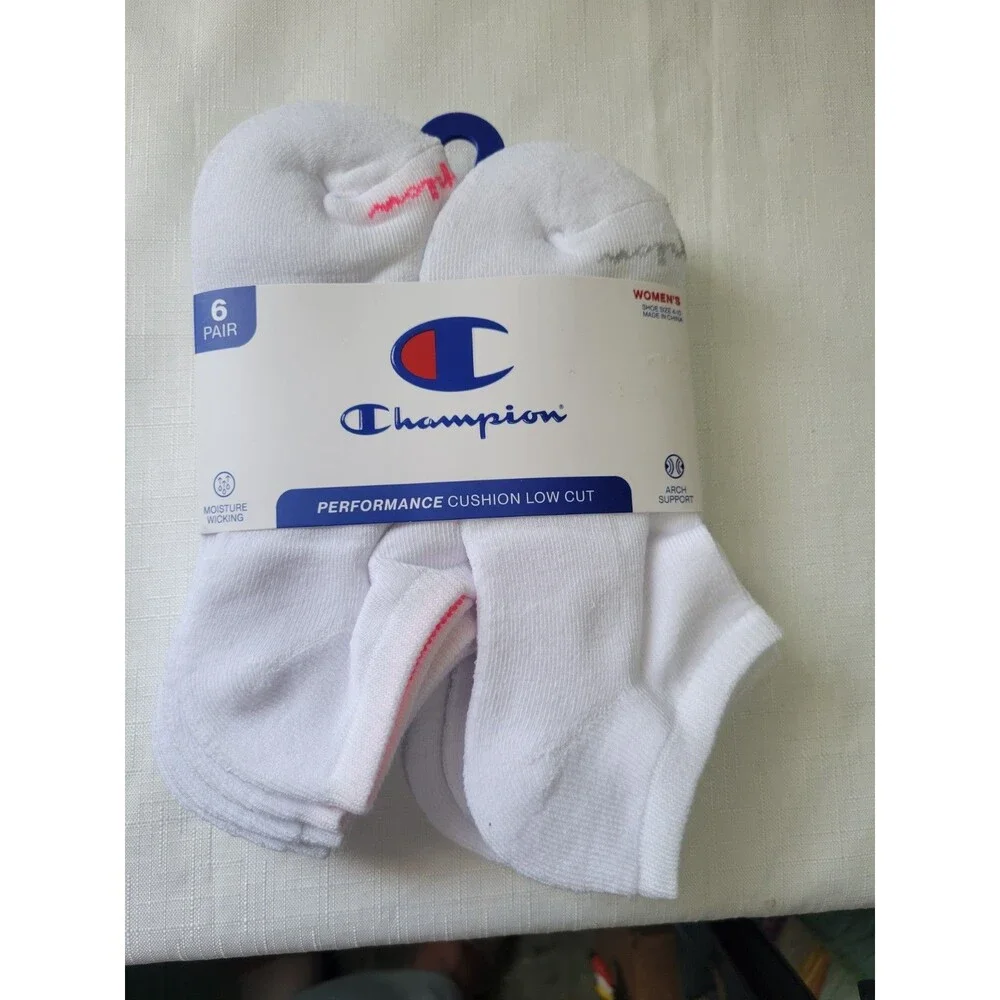 CHAMPION SOCKS WOMEN'S - LOW CUT  WHITE  - SHOE SZ 4-10 PACK 6